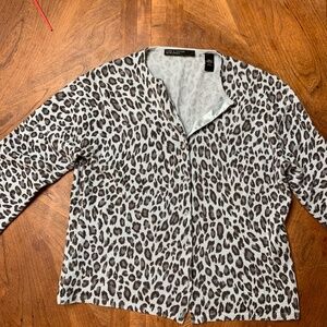 Cashmere Lord and Taylor Light Blue and Gray Animal Print Cardigan Size L